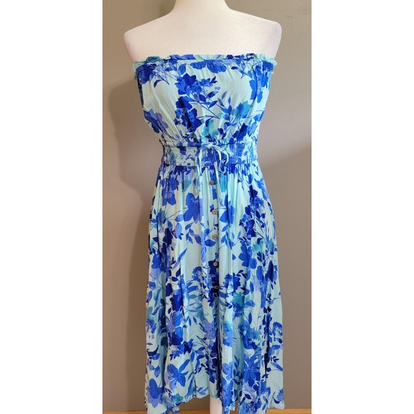 Dress Day Dresses & Skirts - Dress Day Blue Floral Strapless Dress